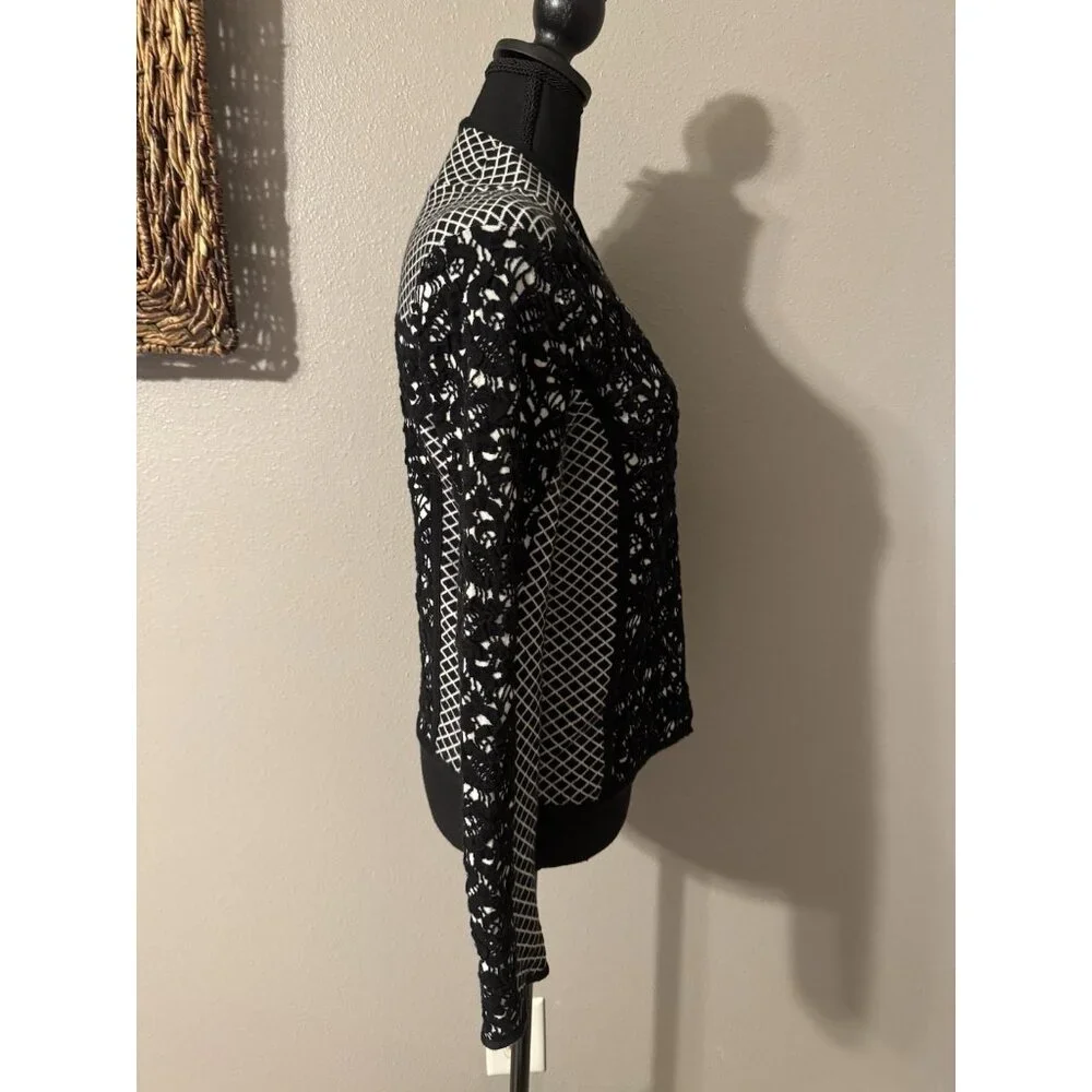 Moth Shawl Cardigan Sweater S Small Black Ivory Stretch Cotton Zip Foldover - Picture 13 of 14